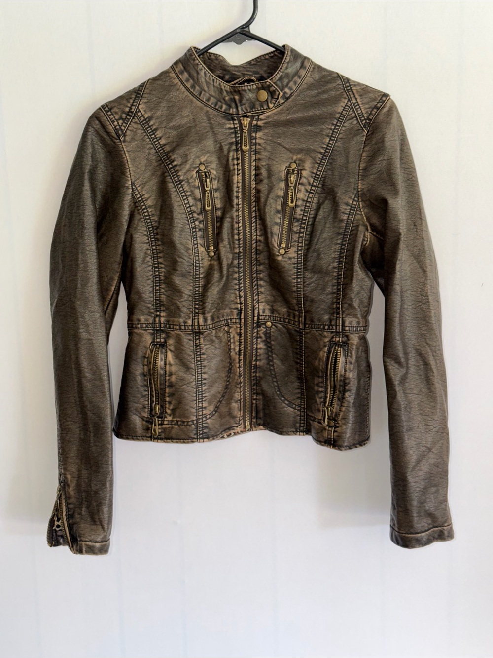 TCEC Metallic Bronze Faux Leather Zip Jacket